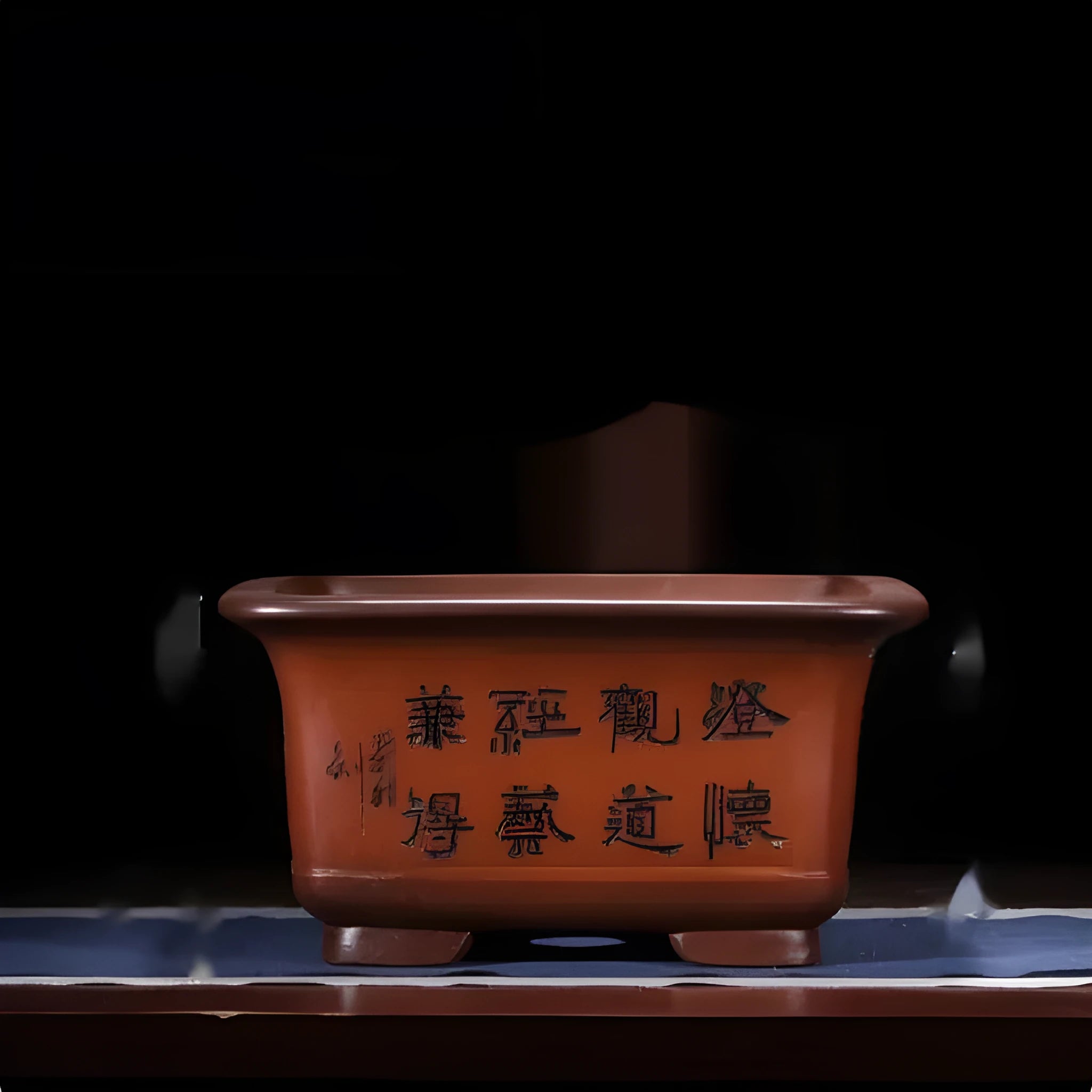 Extra large Chinese style purple clay bonsai flower pot with carved decoration