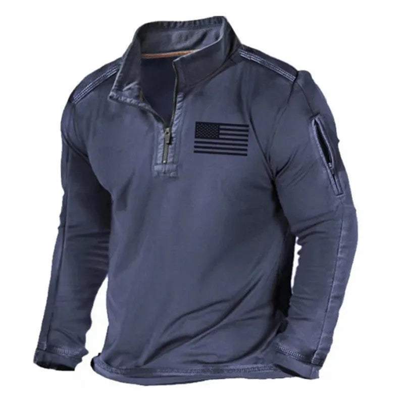 Men's zipped stand collar long-sleeved polyester sweater in sports fashion style