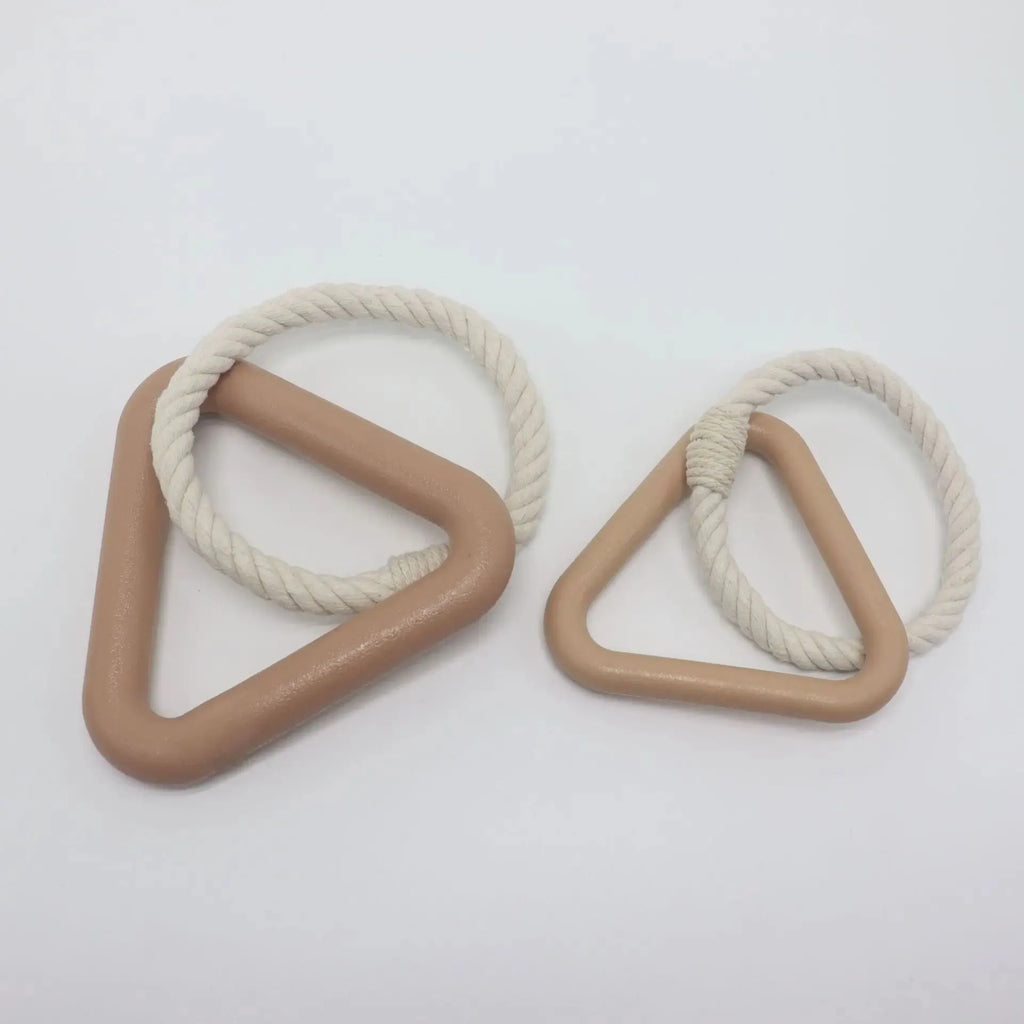 Large triangular dog tug toy made from braided cotton rope in a choice of colours.