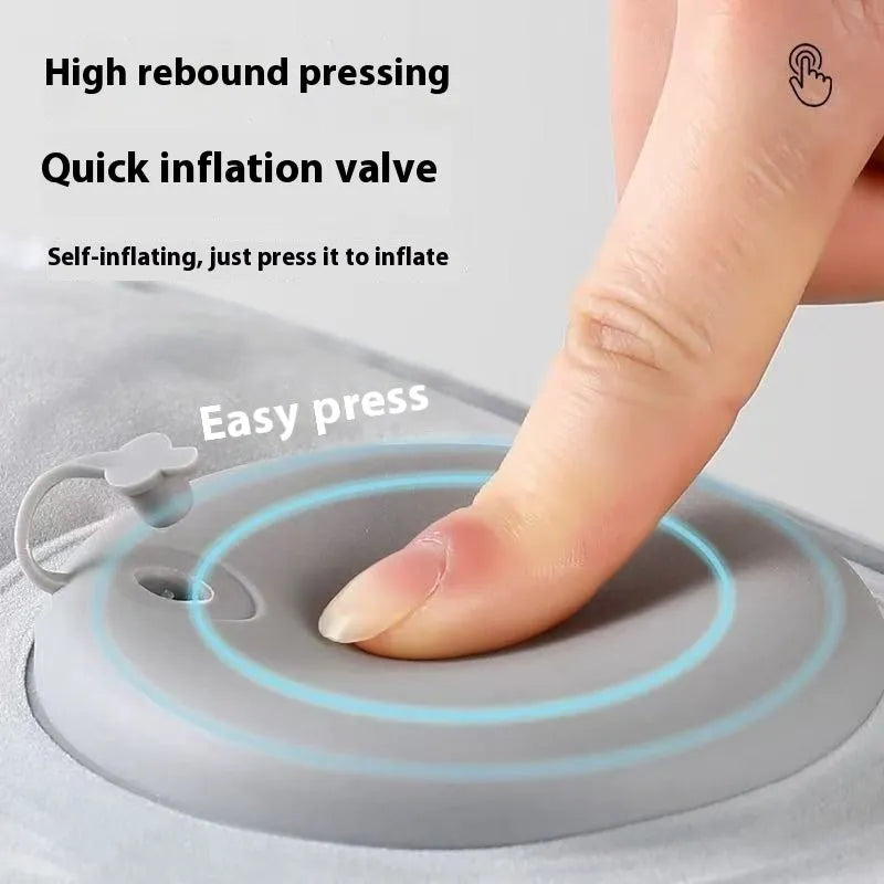 Press inflatable portable folding seat cushion with flocking material surface.