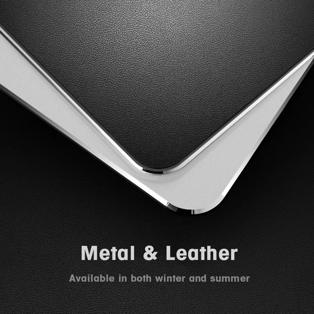 Aluminium alloy metal mouse pad double-sided with wrist support in black, gold, and silver colours, 230x180mm to 600x300mm sizes
