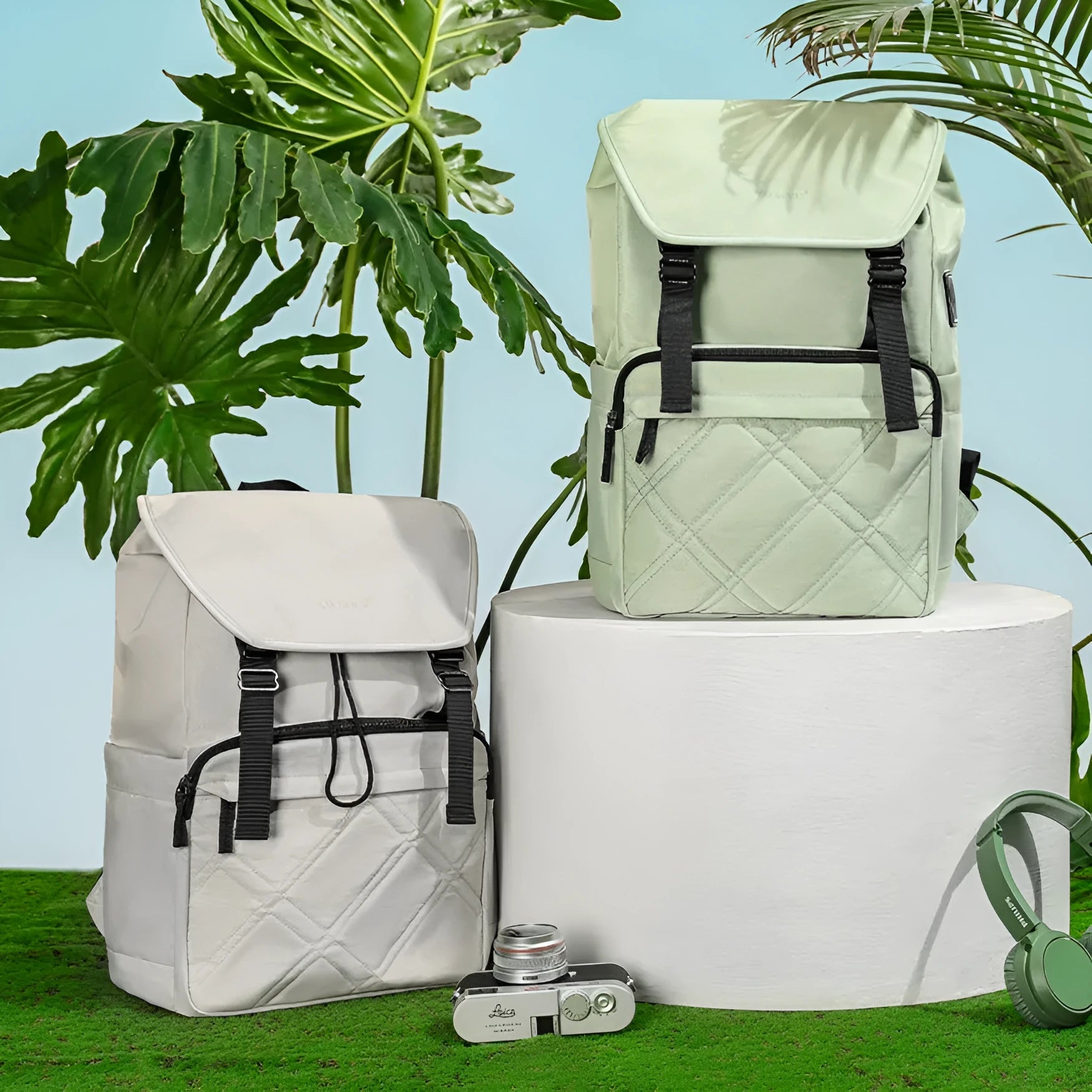 Light green 15.6 inch lightweight nylon school travel backpack with external pocket