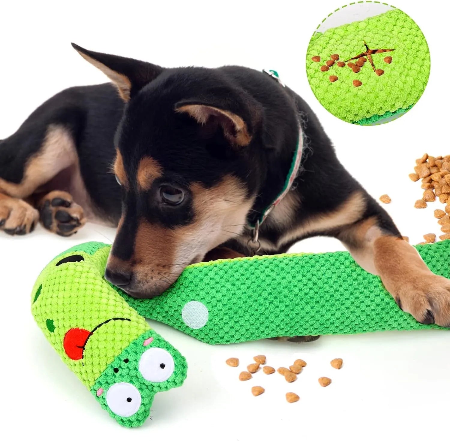 Interactive dog puzzle toy with squeakers in transformable snail design for foraging games