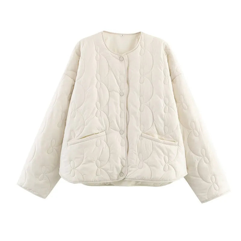 Women's bow quilted coat in black polyester, straight cut, medium thickness, regular sleeves, size M