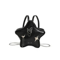 Black PU leather backpack with metal butterfly pendant and chain accents showing three-dimensional pockets