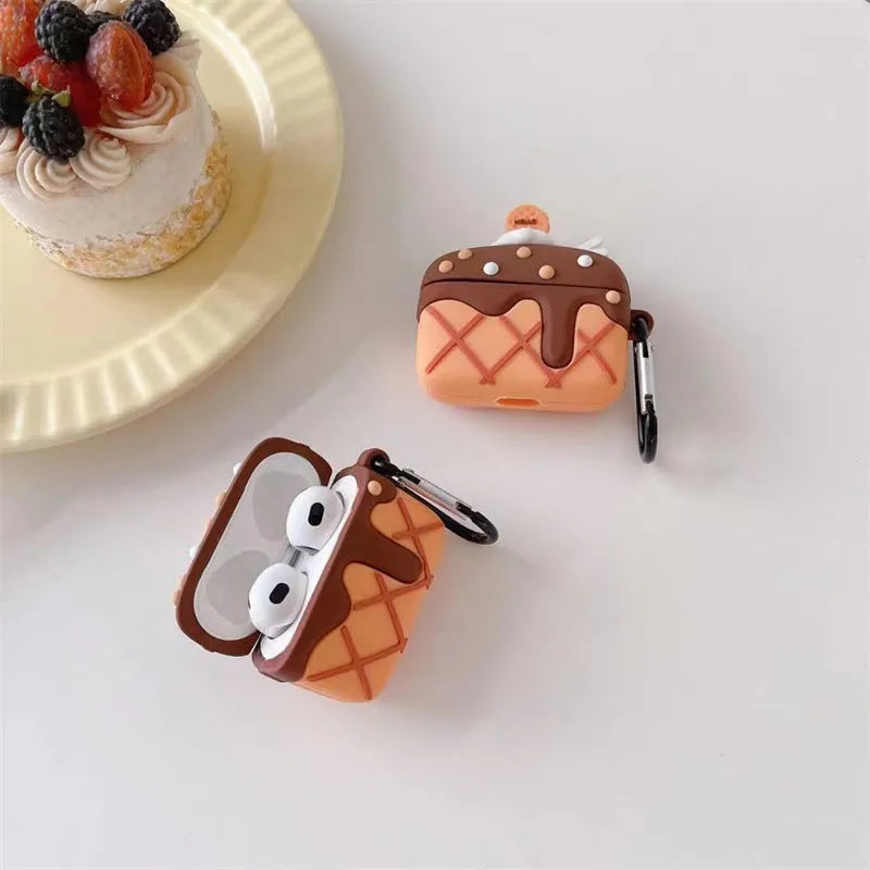 Chocolate cream cake silicone earphone case for AirPods with retro hook style