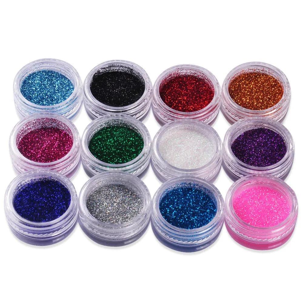 24 colour 3D nail art glitter decoration set in compact case with 128.5g total weight