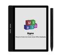Black 7-inch colour E-ink e-book reader with capacitive stylus on a desk