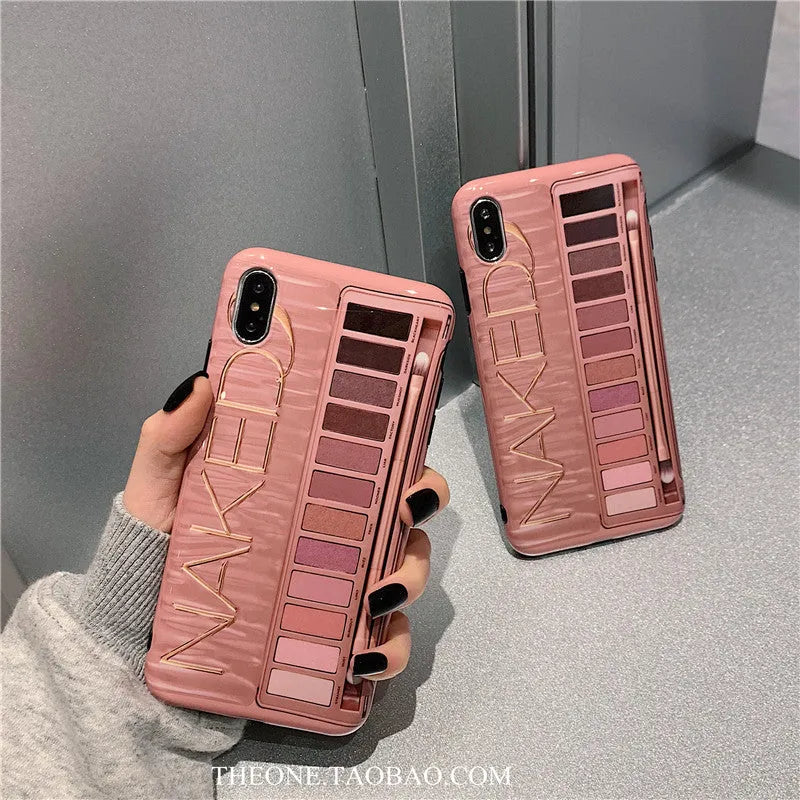 Silicone iPhone case with eye shadow pattern in flesh and grey colours