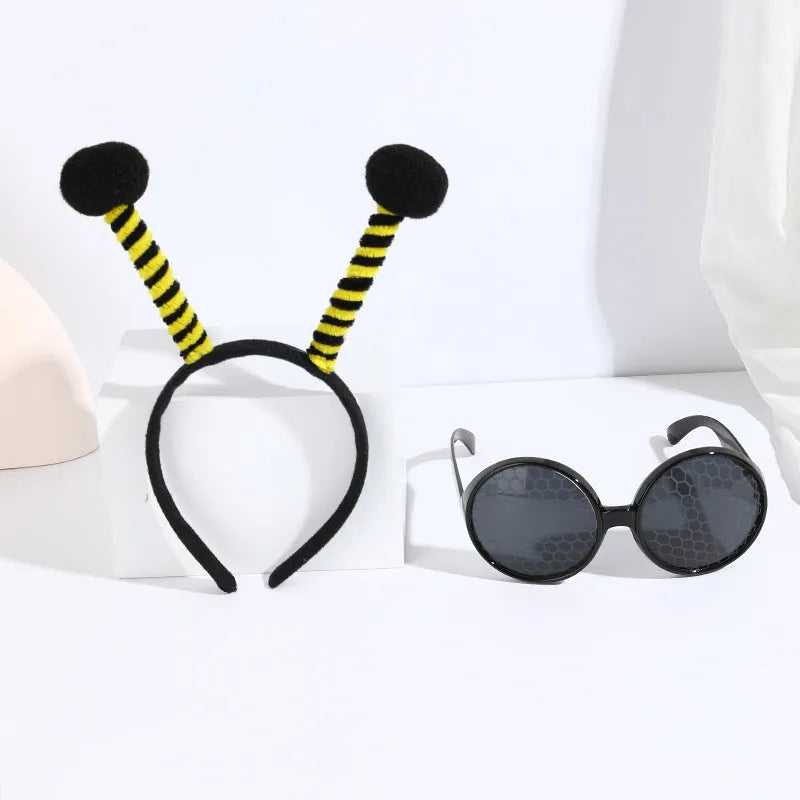 Children's cloth bees costume headband and glasses set with butterfly and ladybug details.