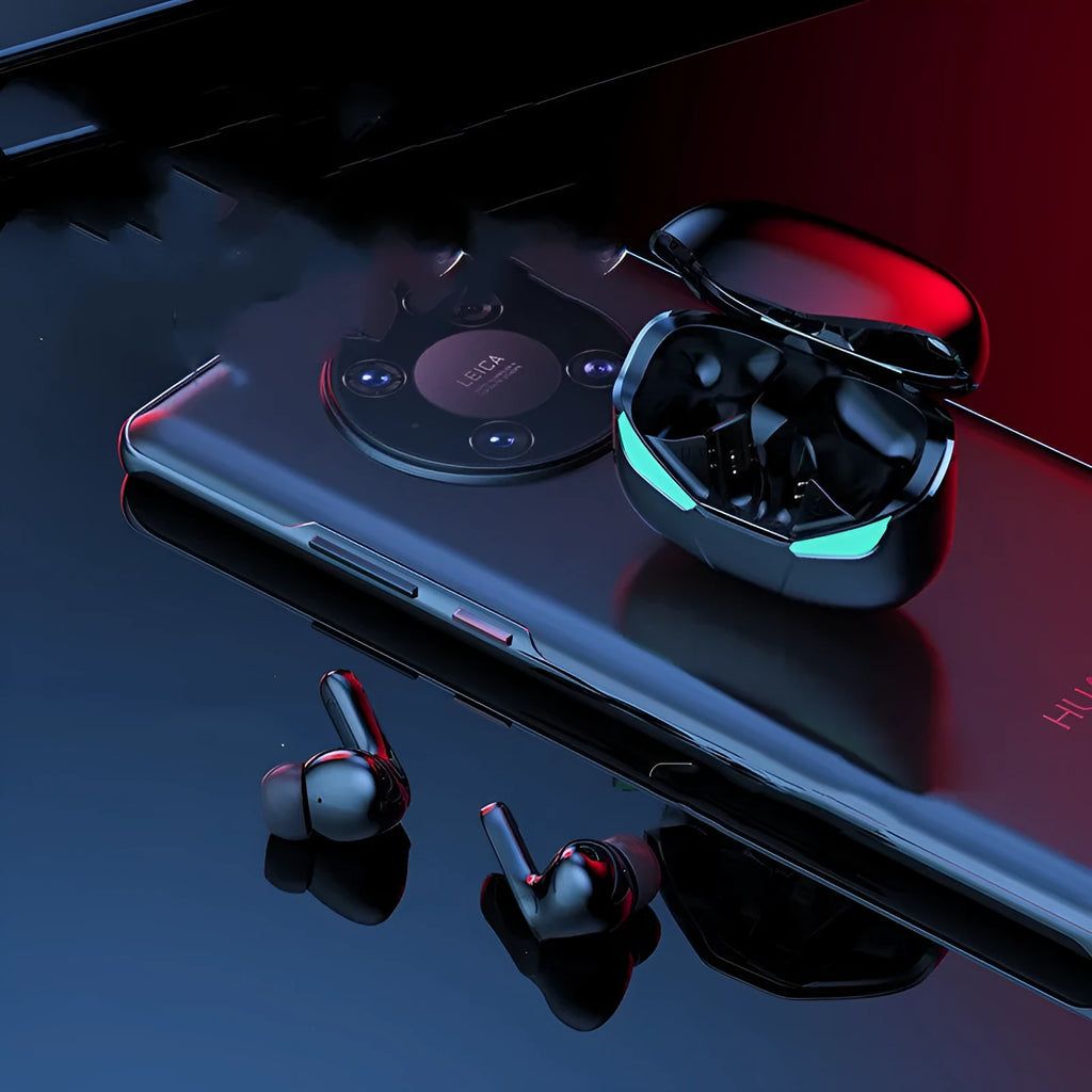 TWS wireless in-ear headphones in black or white with charging cable