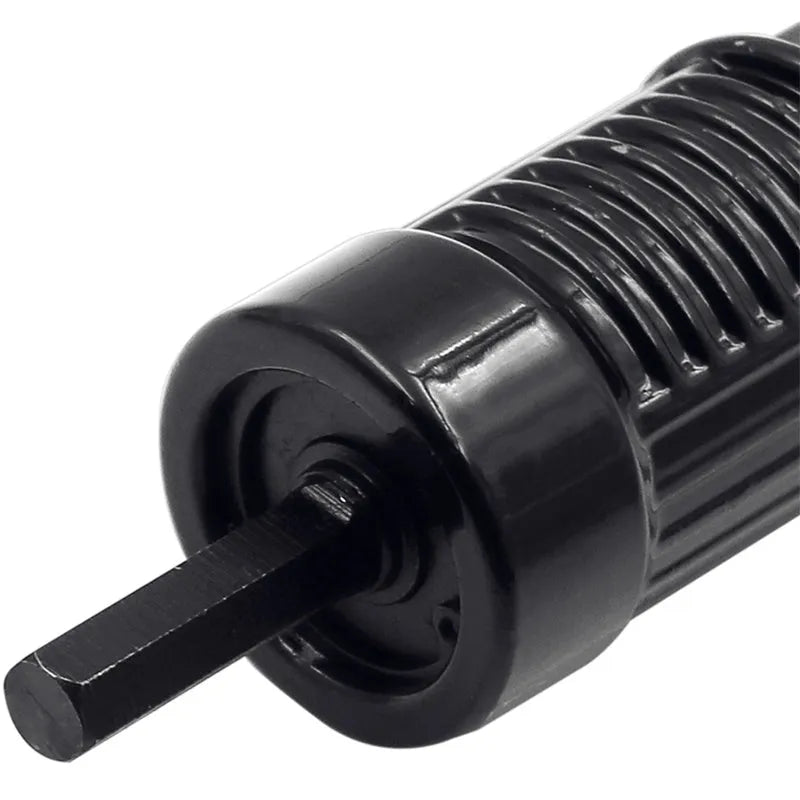Black metal electric drill rivet gun with handle and wrench, 173mm long.
