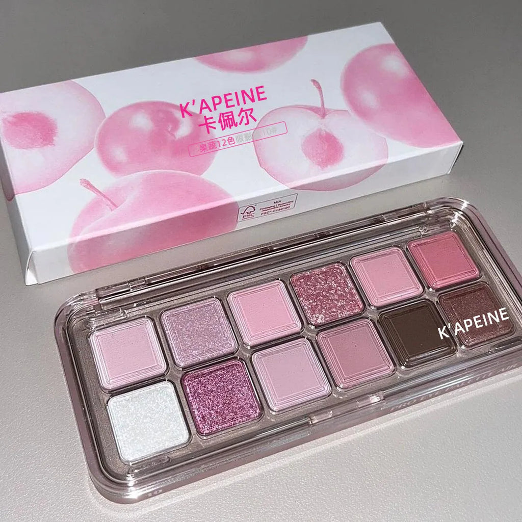 Creative Home 12 colour eye shadow palette showing Peach Apple and Cherry Plum shades