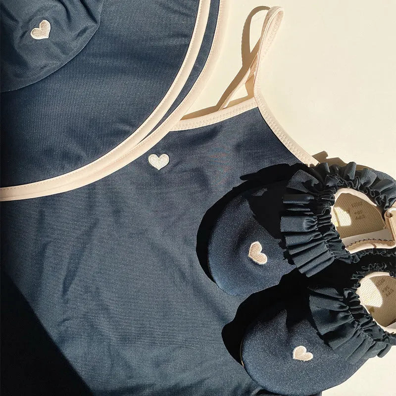 Dark blue baby split swimsuit one-piece for toddler girls, briefs style.