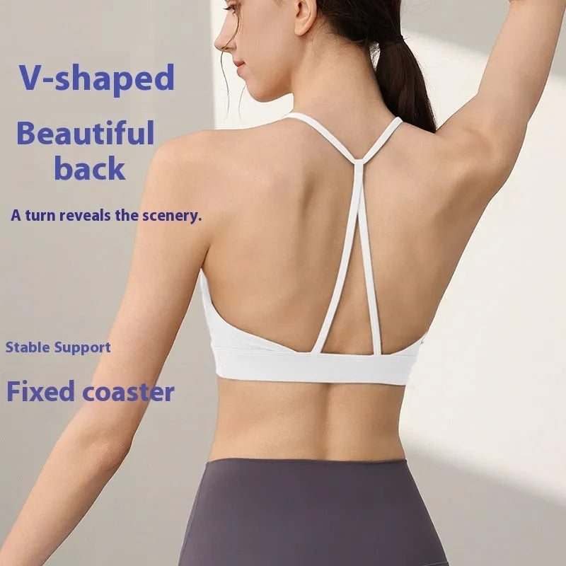 Women's sports vest with fixed double shoulder straps in nylon fabric for running and workouts