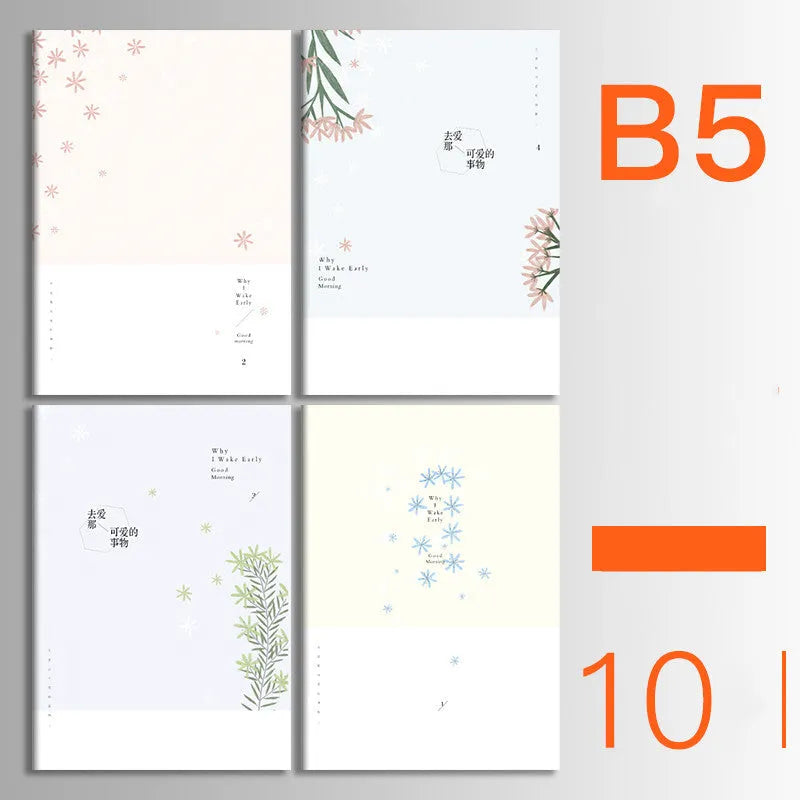 Ten soft cover thread-bound notebooks in A5 and B5 sizes with various designs