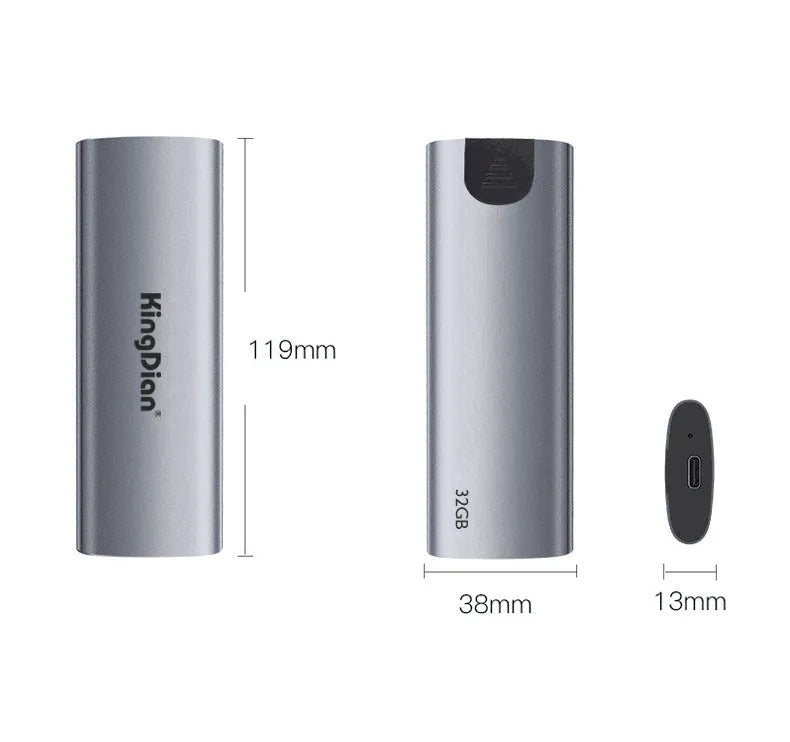 Grey coloured mobile SSD external hard drive with USB 3.0 connection for phones.