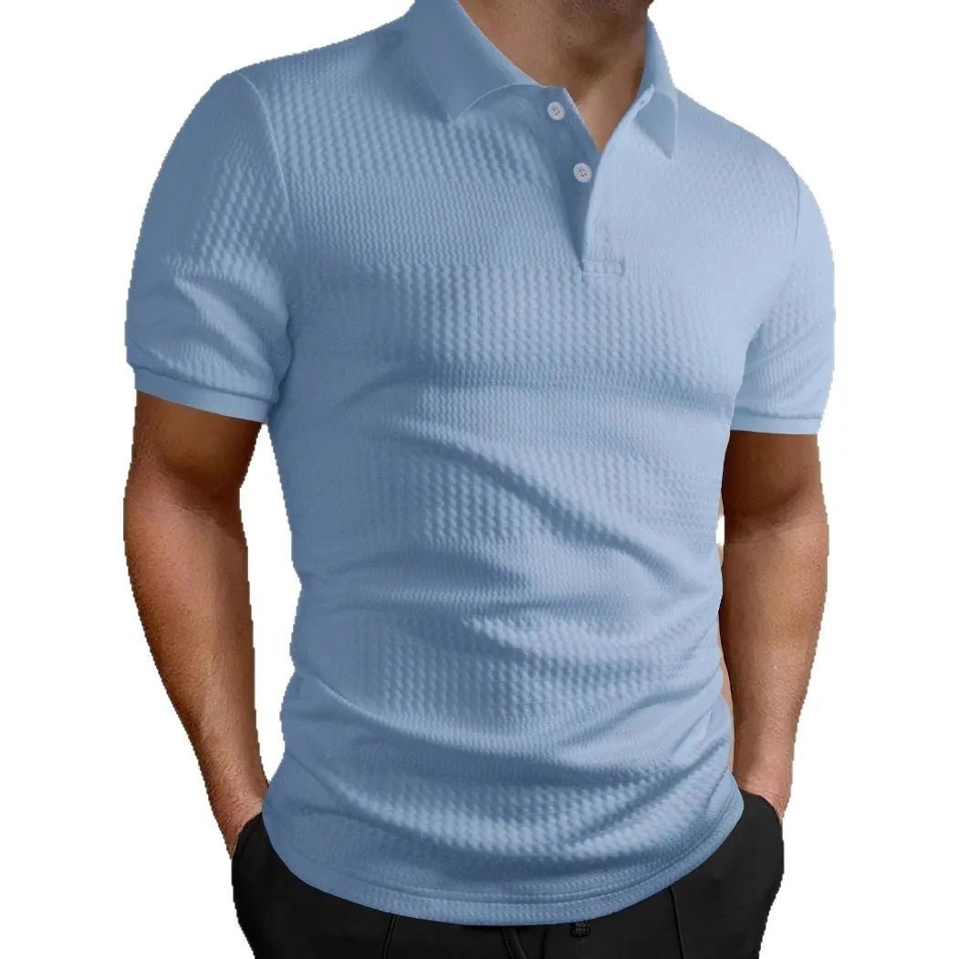 Striped men's polo shirt in loose fit design with short sleeves, shown in multiple colour options