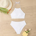 Conservative high waist apron swimwear bikini set in polyester fabric