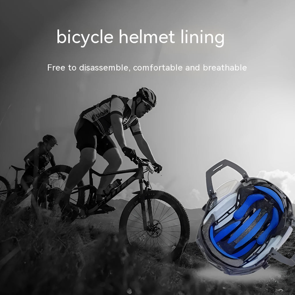 Cycling helmet lining with Velcro chin pad in breathable sponge material