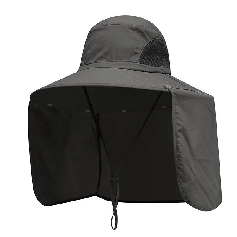 Nylon fisherman hat with neck sun protection in camouflage pattern