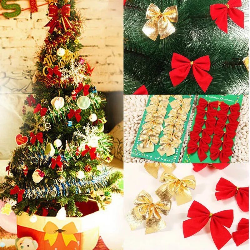 5 cm red gold polyester Christmas tree bow ornament for holiday decoration
