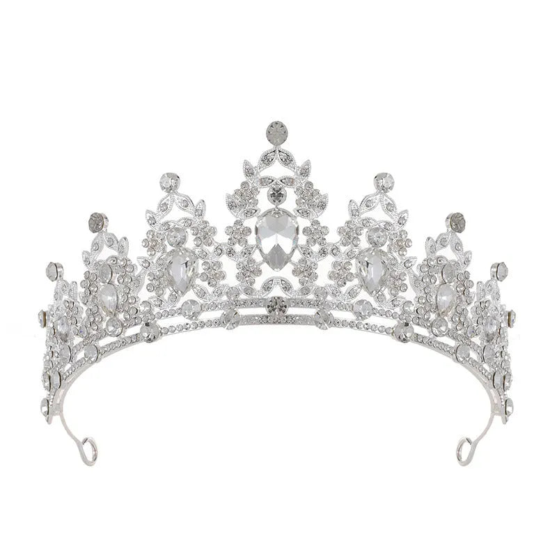 Baroque crown bridal headdress with clear crystal rhinestones on metal alloy base
