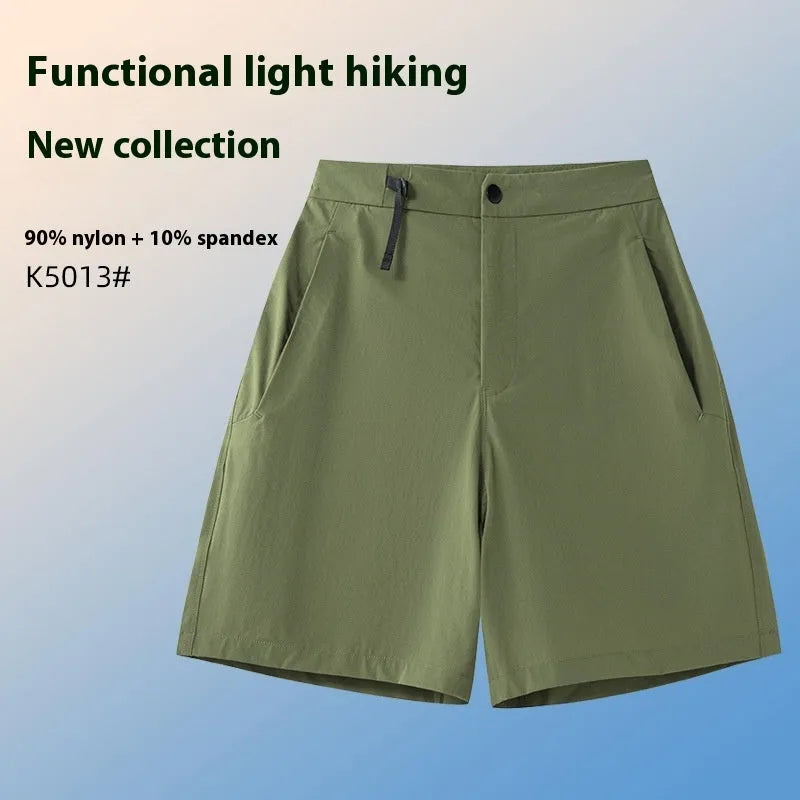 Men's Army Green quick-drying sports shorts with a 3D cut design on a neutral background.