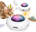 White USB rechargeable interactive cat toy with moving colourful feathers and LED lights