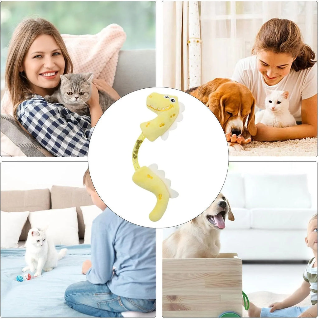 Set of cat toys including plush animals, rope toys, and springs on a pink background