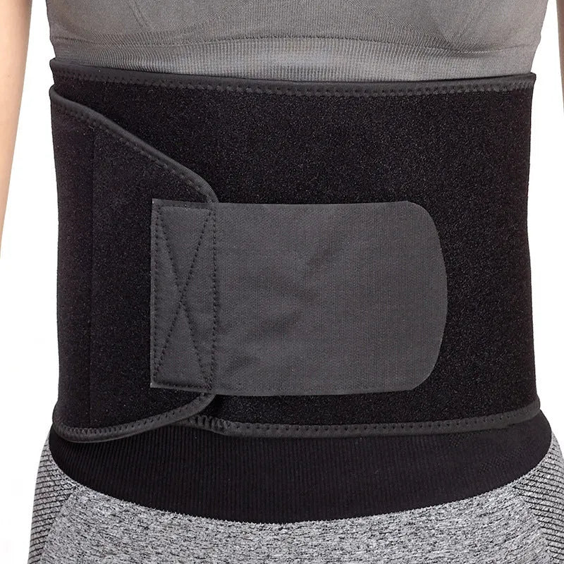 Black waist and abdominal support belt for adult fitness and yoga.