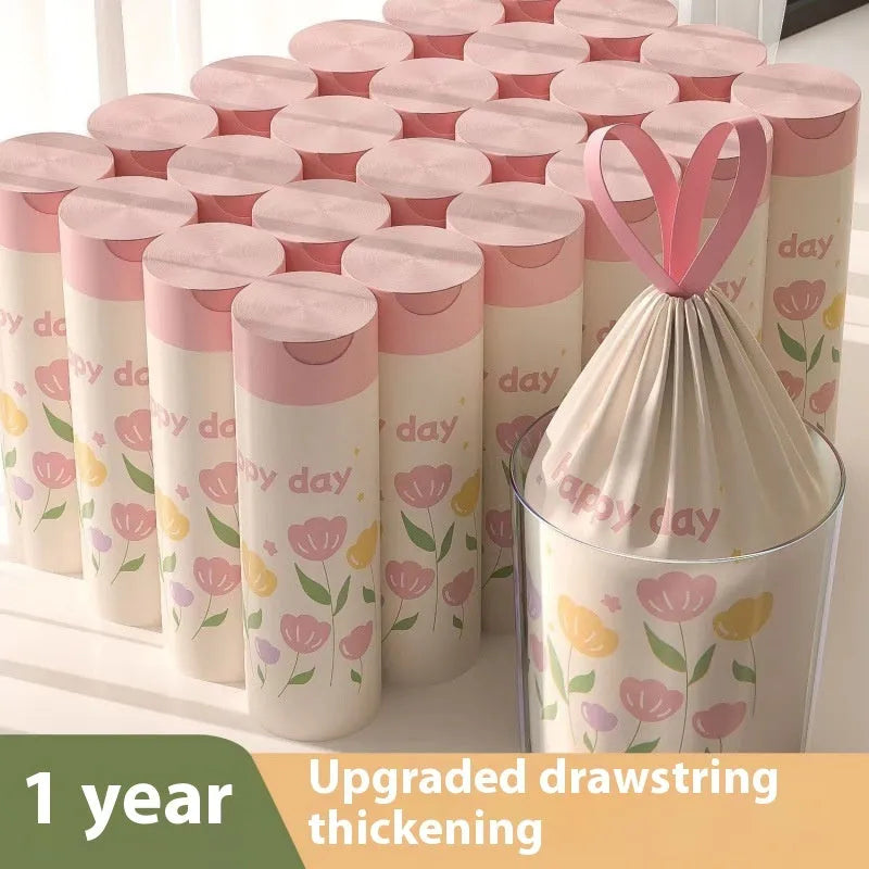 Pink drawstring garbage bags with argy wormwood mosquito repellent, size 44 cm by 48 cm.