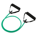 Colour-coded TPE chest expander resistance bands in yellow, green, red, blue, and black.