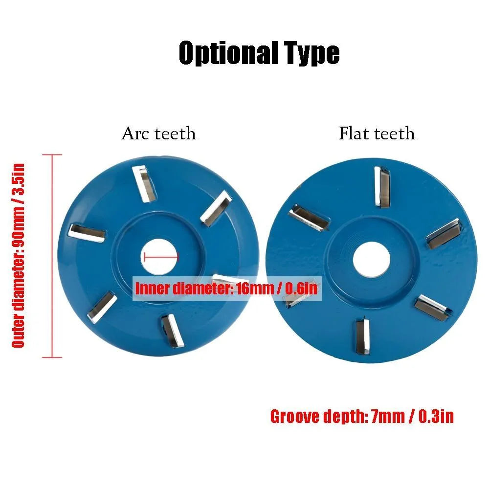 Meterk six-teeth wood carving disc milling cutter for 16mm aperture angle grinder, 90mm diameter