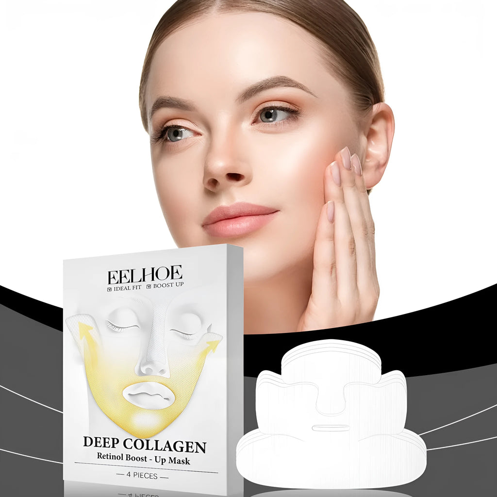 Set of four collagen facial masks for tightening facial care with 23.5cm x 16.8cm dimensions