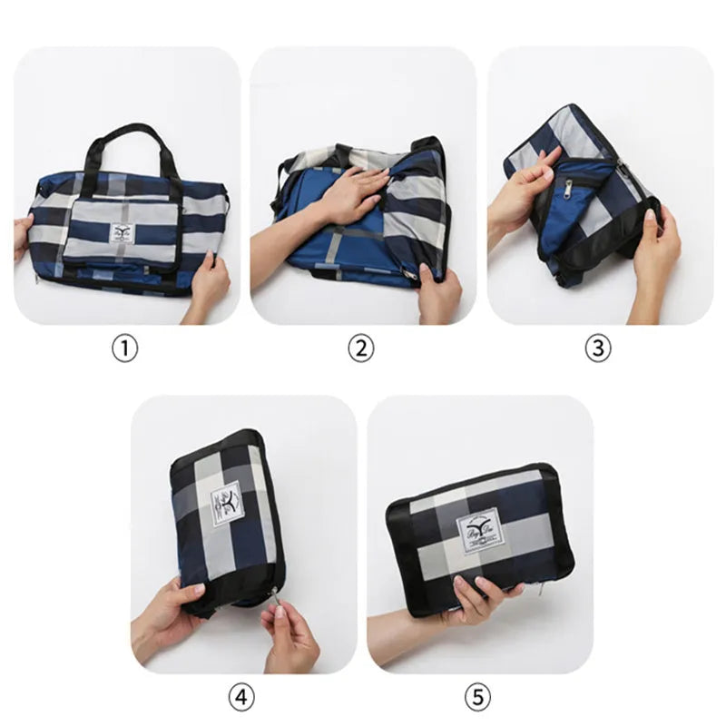 Foldable travel duffel bag waterproof Oxford cloth dry wet separation black