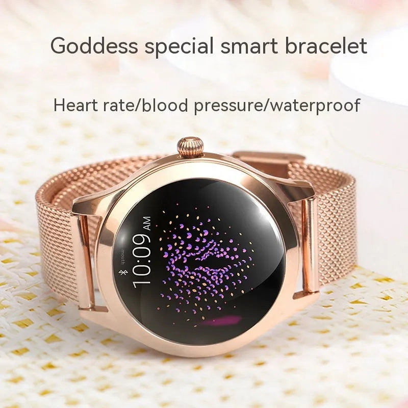 Women's fashion smartwatch with heart rate monitor on wrist in black colour option