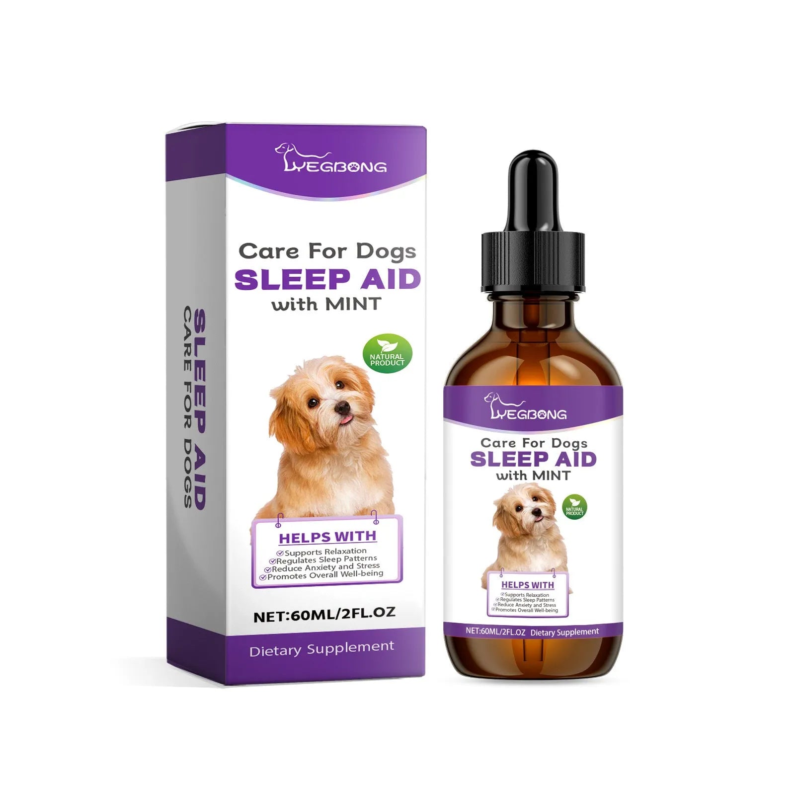 60ml dog sleep drops bottle with natural mint extract formula for canine rest support