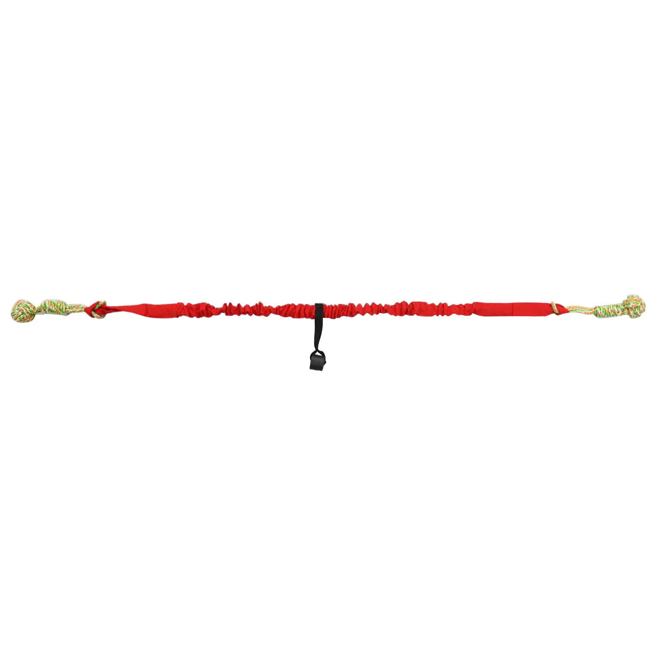 Long black cotton rope dog tug toy for chewing and interactive play.