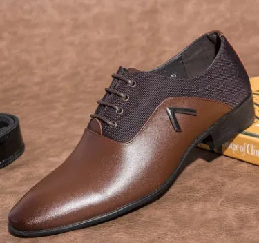 Men's black Oxford business casual shoes with a low-profile PU leather upper and rubber sole.