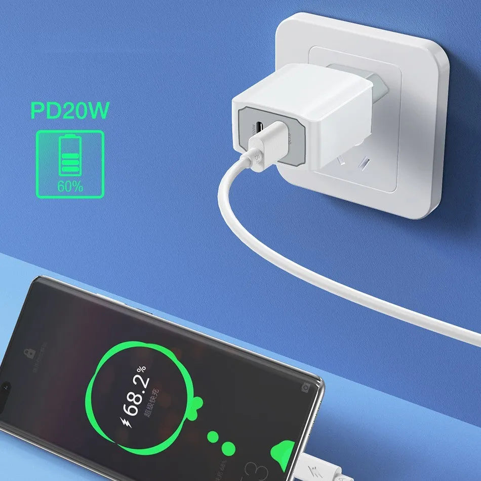 White European standard fast charge phone charger set with USB cable