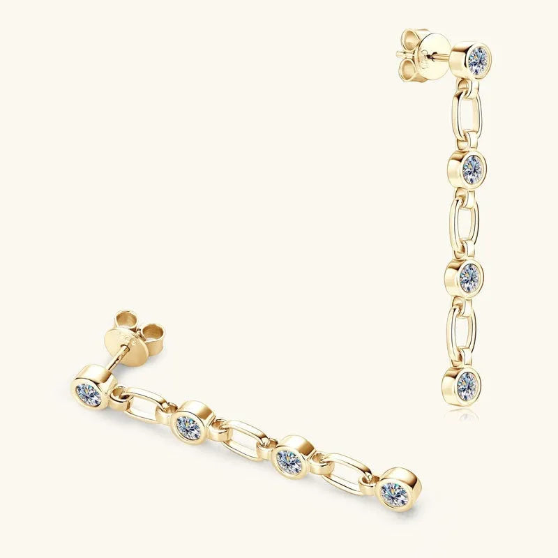 Silver tassel moissanite stud earrings in retro European American geometric style, gold colour