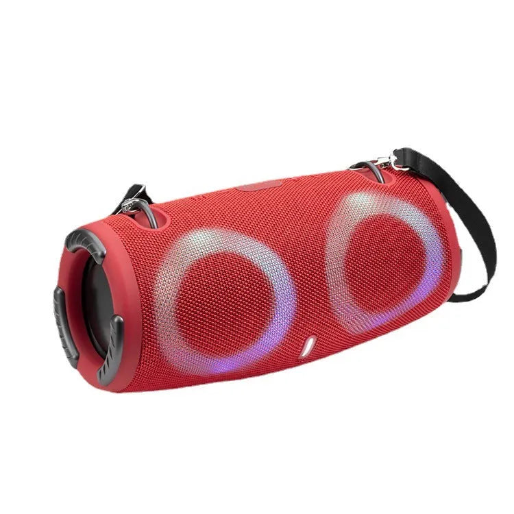 Portable Bluetooth speaker with RGB lights in multiple colour options on a strap.
