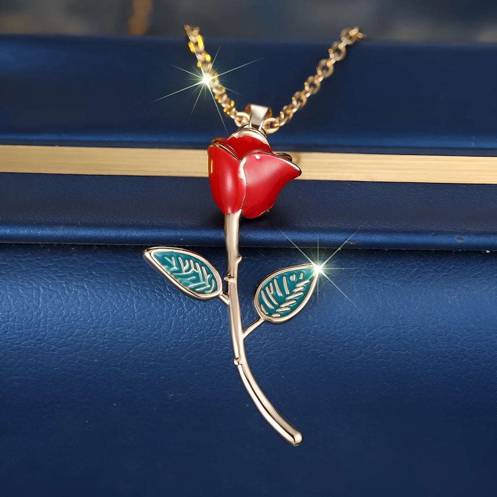 Champagne gold rose-shaped copper pendant necklace on adjustable O-ring chain