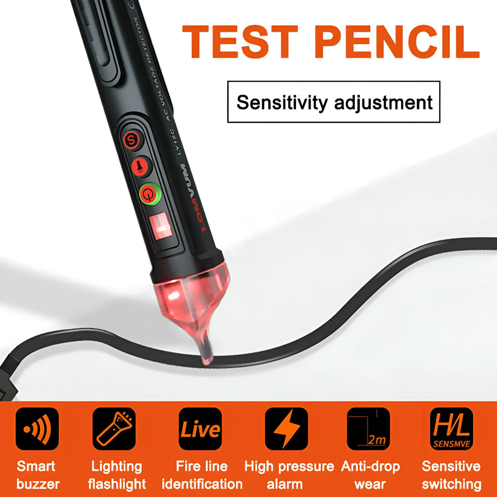 Black intelligent electrical test pen with automatic shut-off feature for voltage and line detection