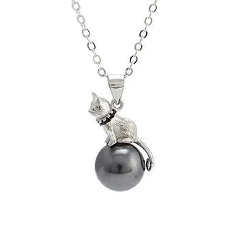 925 sterling silver cat pendant necklace on a clavicle-length chain, showing the detailed feline charm.