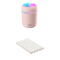 Pink, white or navy blue USB mini humidifier with 300ml tank and colourful lights on desk