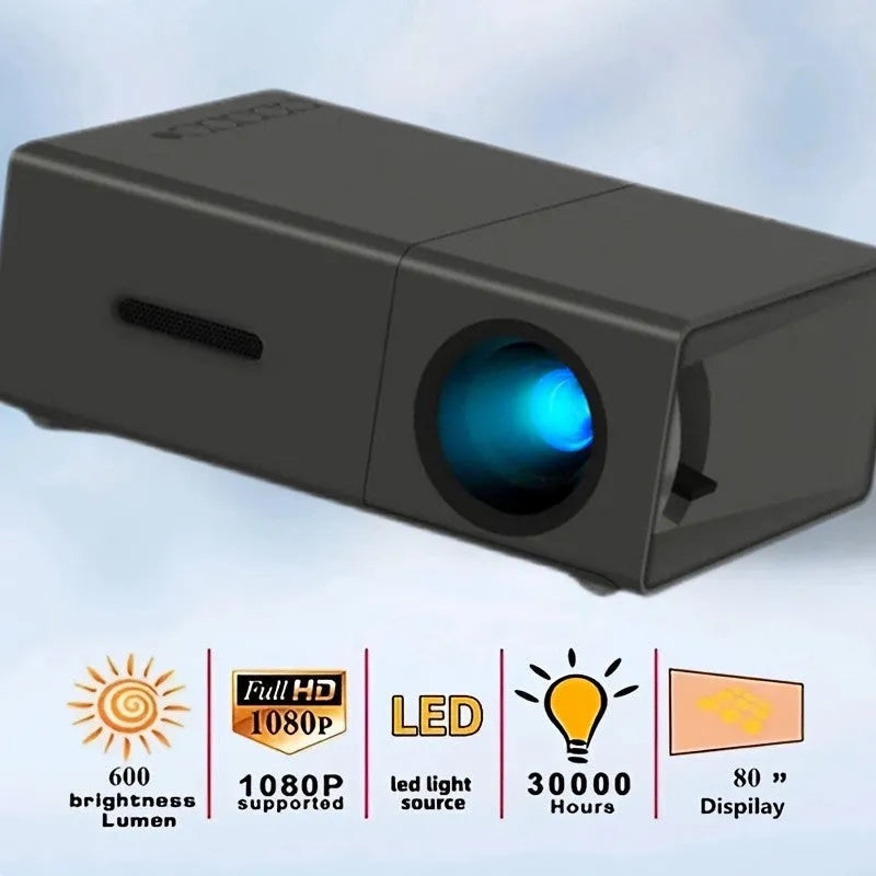 M100 mini LED home projector in black or white with remote control and 100-inch projection capability