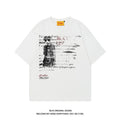 Men's black cotton hip hop style t-shirt with white printed letters and loose fit