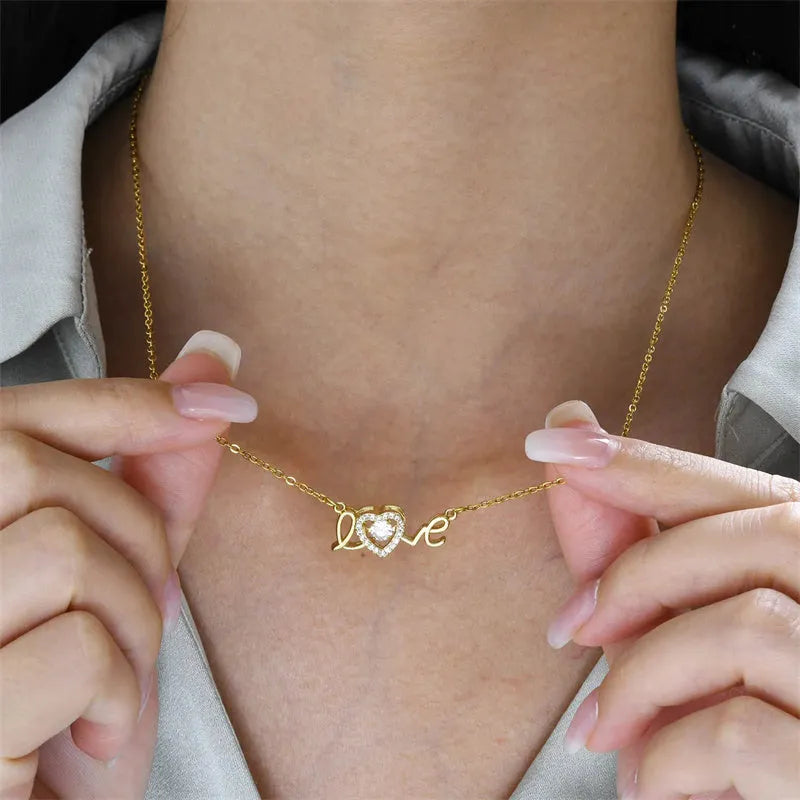 Gold titanium steel clavicle chain necklace with love pendant for women